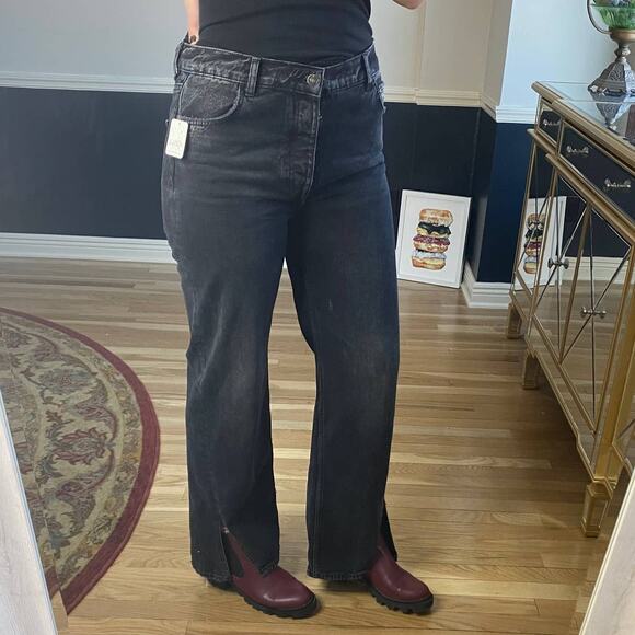 Free People black high waist wide leg slit jeans size 30 - Picture 5 of 11